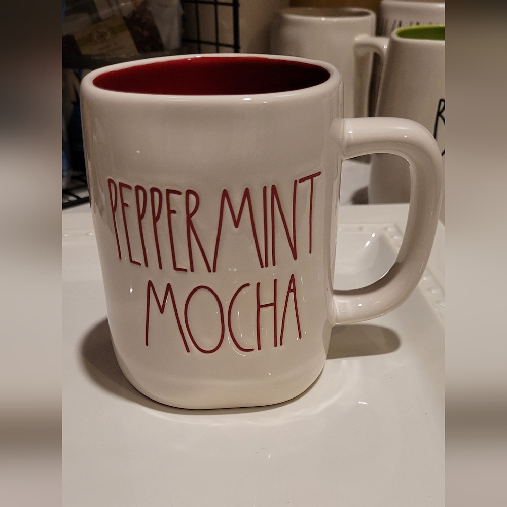 Rae Dunn PEPPERMINT MOCHA Coffee Mug Red Inside